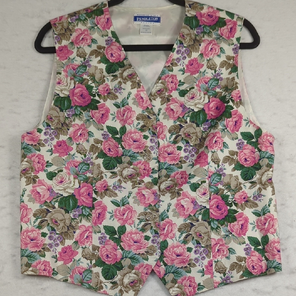 Vintage Pendleton‎ Petite Floral Pattern Women's Vest Rayon Size 10